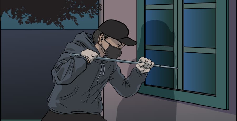Illustration of burglar forcing entry through a window in Provo